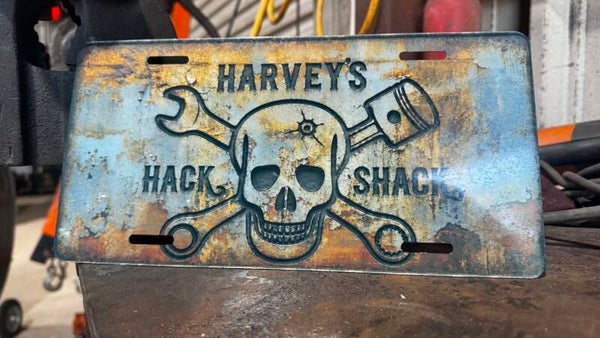 Harvey’s Hack Shack Decorative License Plate