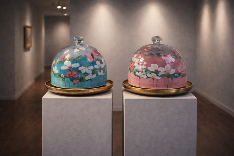 Hand beschilderde Stolp met bloemen rand.