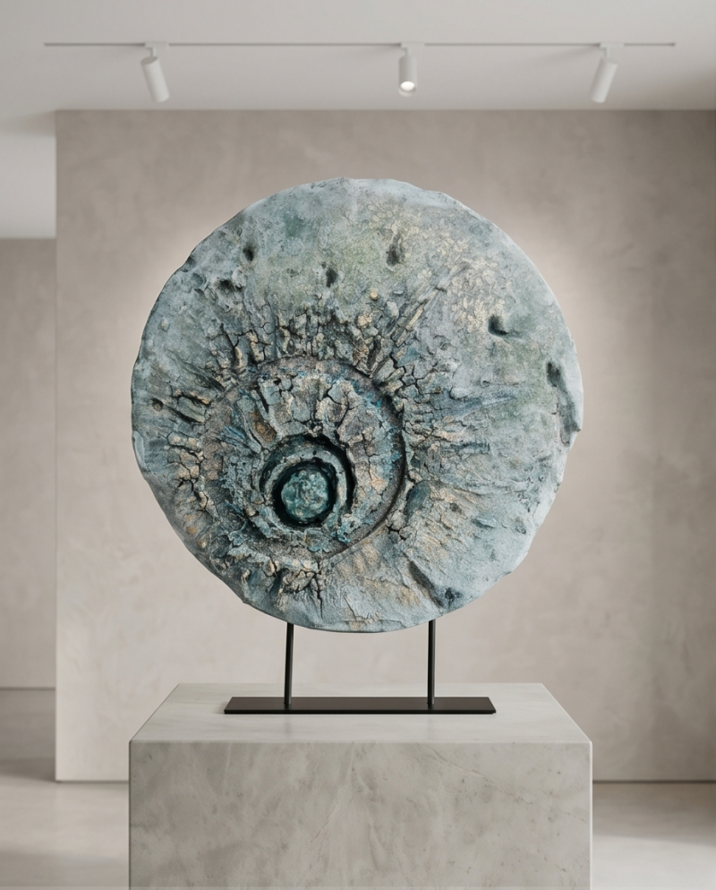 Cirkel van styropor 50 cm op metalen standaard, bewerkt met de Powewrtex easy 3d flex techniek