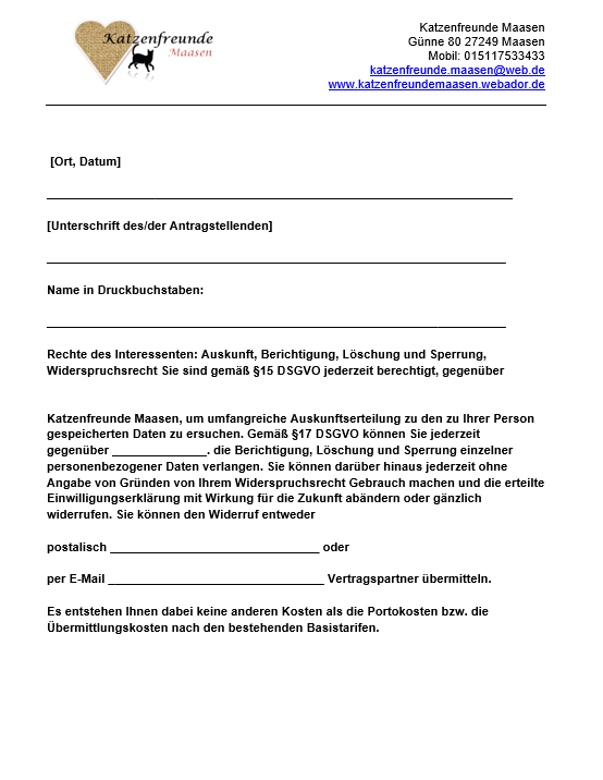 Tierschutzvertrag / Wissenswertes | Katzenfreunde Maasen