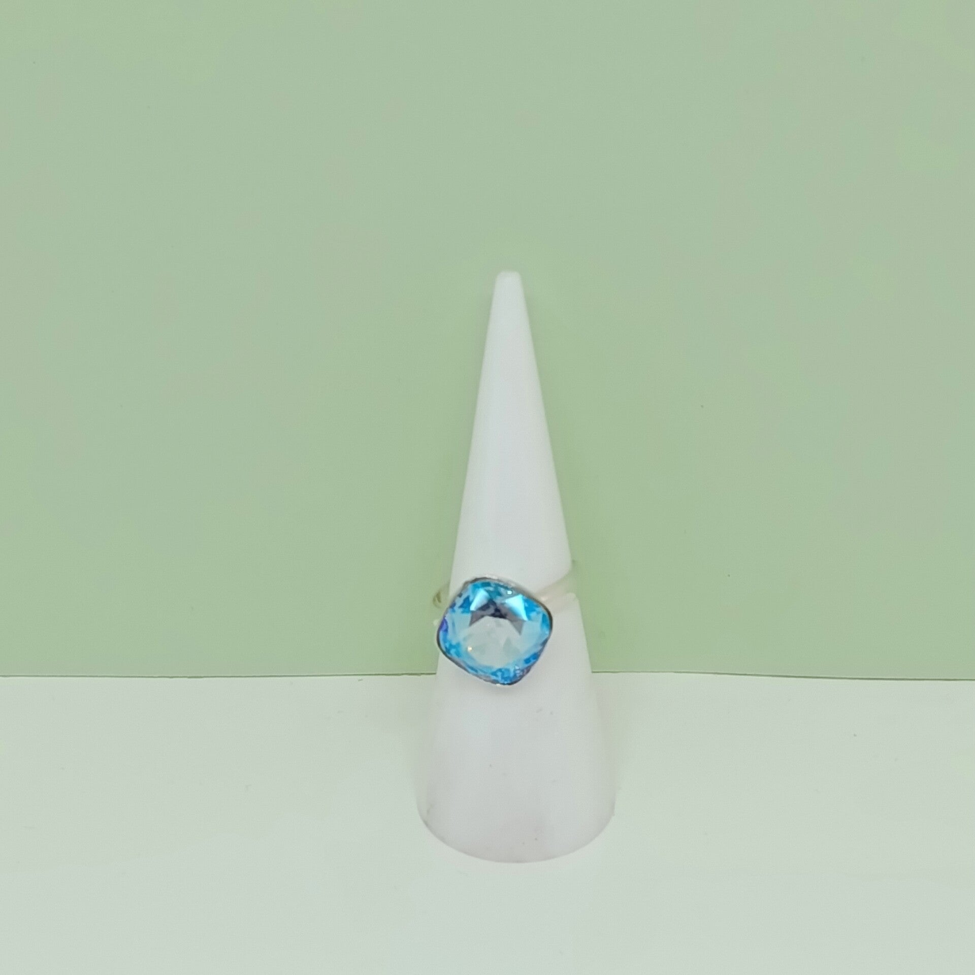 Bague argent 925 avec cristal bleu argenté - Soleil bleu