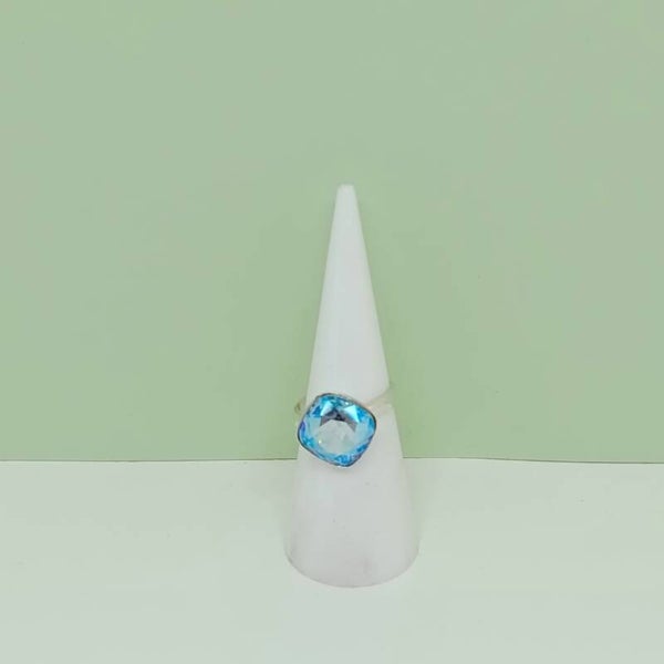 Bague argent 925 avec cristal bleu argenté - Soleil bleu