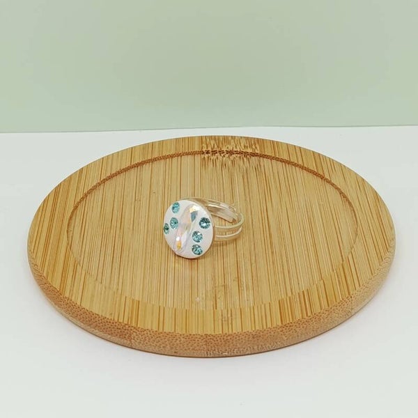 Bague artisanale avec cristal bleu et blanc- Douceur d'une nuit