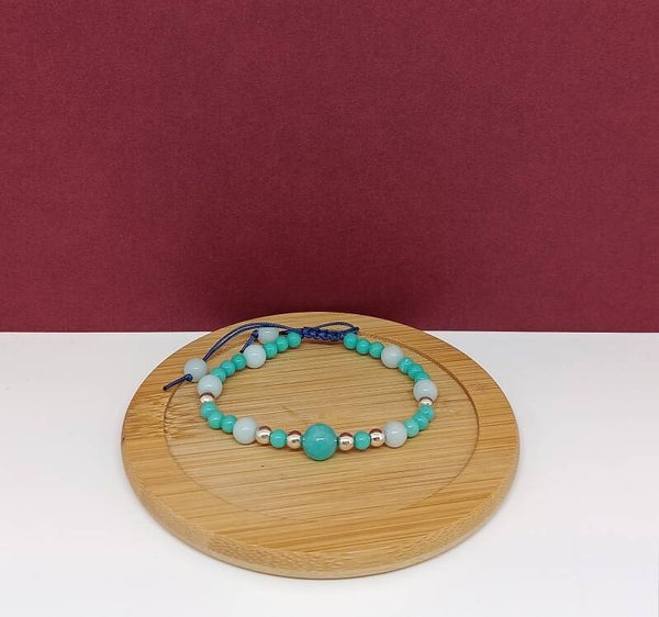 Bracelet en pierres naturelles agate et amazonite – bijou fait main – fermeture réglable – GAÏLORA