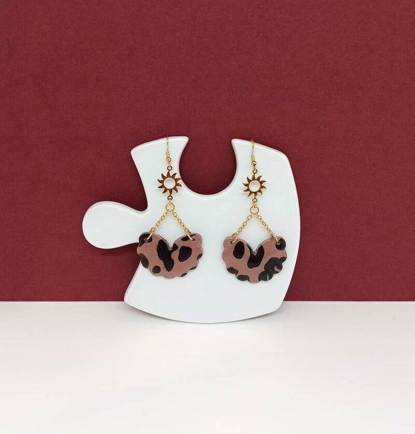 Boucles d'oreilles éventails en polymère léopard et soleil-Zarévia
