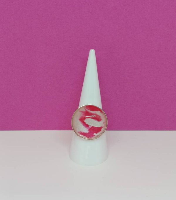 Bague artisanale - rouge & blanc nacre- Sublime nacrée