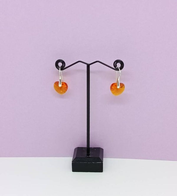 Boucles d’oreilles cœur en cristal orange montée à la main – Auréline