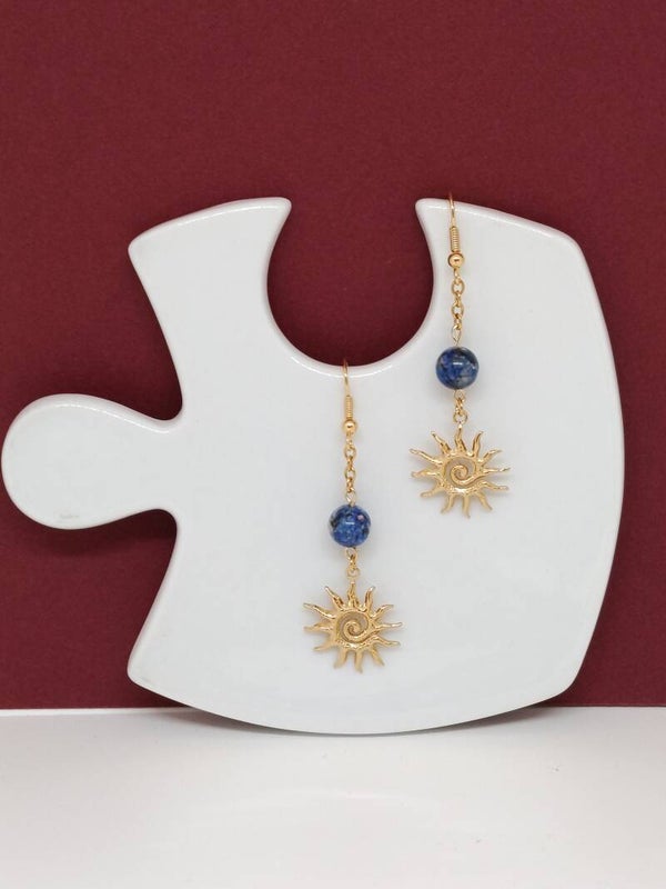 Boucles d’oreilles jaspe impérial bleu & soleil doré – Soleil Azuré