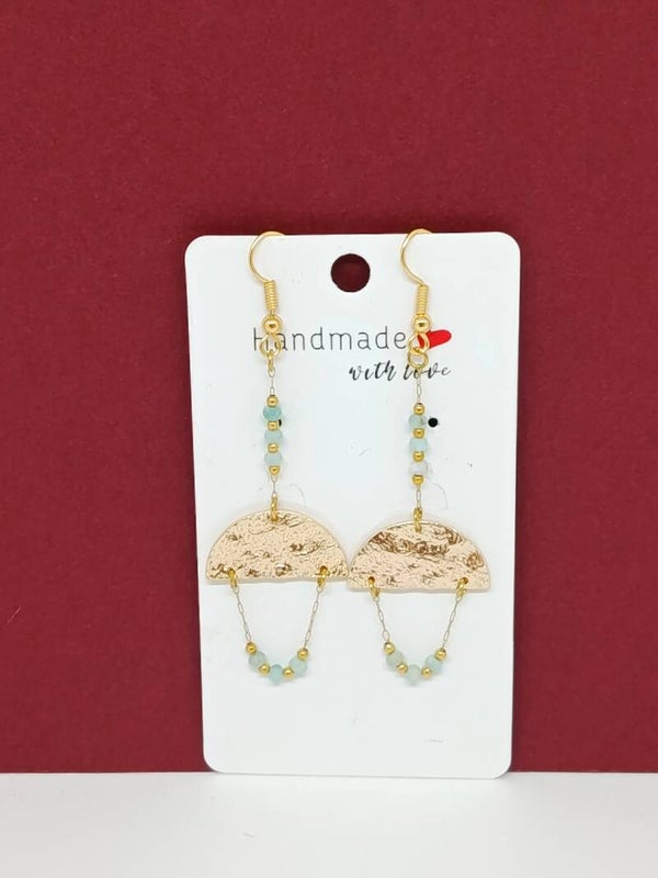 Boucles d’oreilles amazonite & demi-cercle doré-Ondes Célestes
