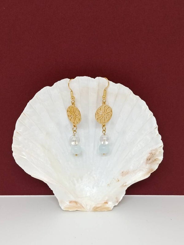 Boucles d’oreilles artisanales aqua aura et aigue-marine – Ondes d’Azur