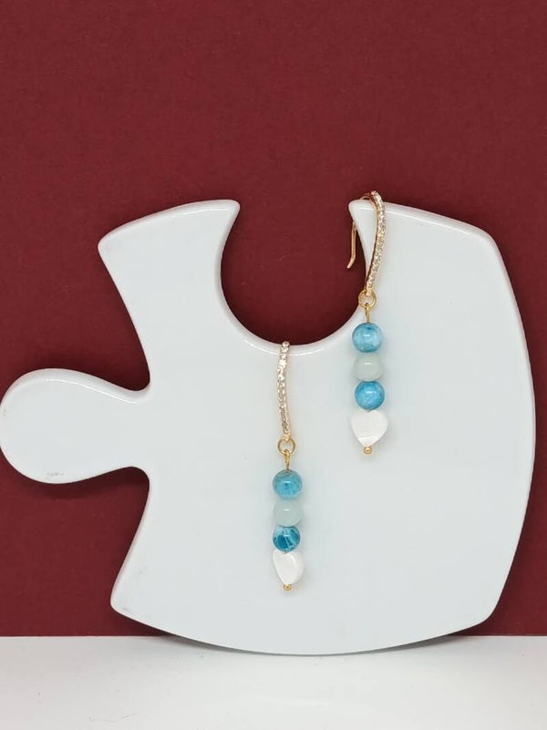 Boucles d’oreilles artisanales apatite et nacre – Cœur de Nacre