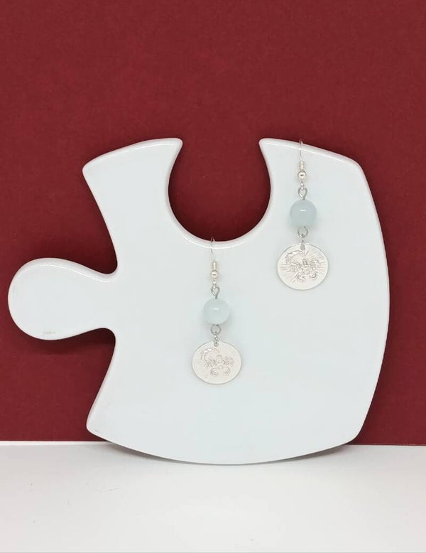 Boucle d oreilles Aigue- Marine&Signe Astrologique Scorpion - Argent 925 - Fait main - Mystère du Scorpion