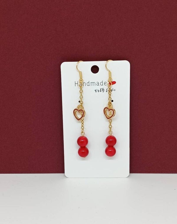 Boucles d’oreilles Agate rouge – Acier inoxydable doré – Cœur suspendu – Coeur Ardant