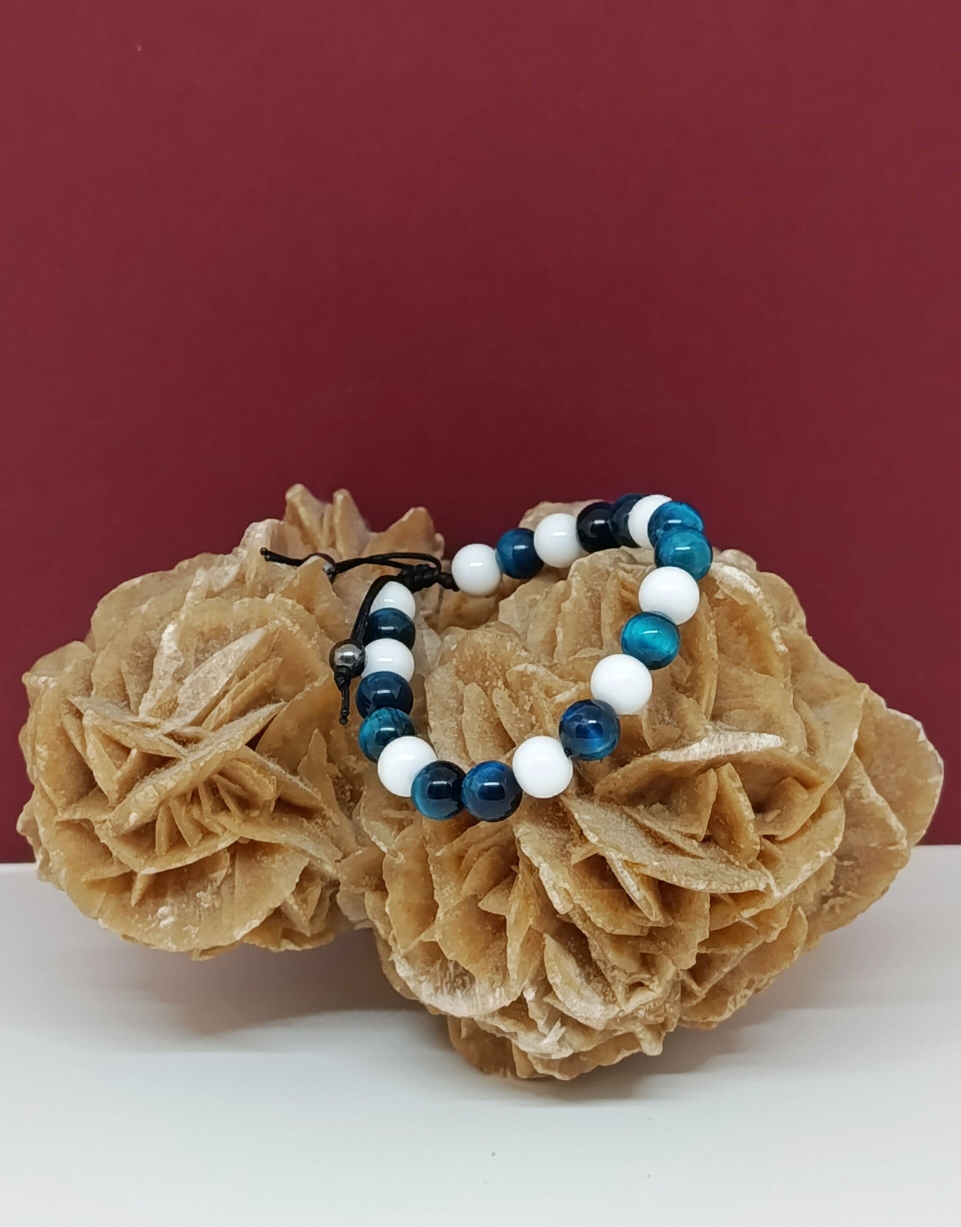 Bracelet oeil de tigre bleu - pierres naturelles - soleil saphir