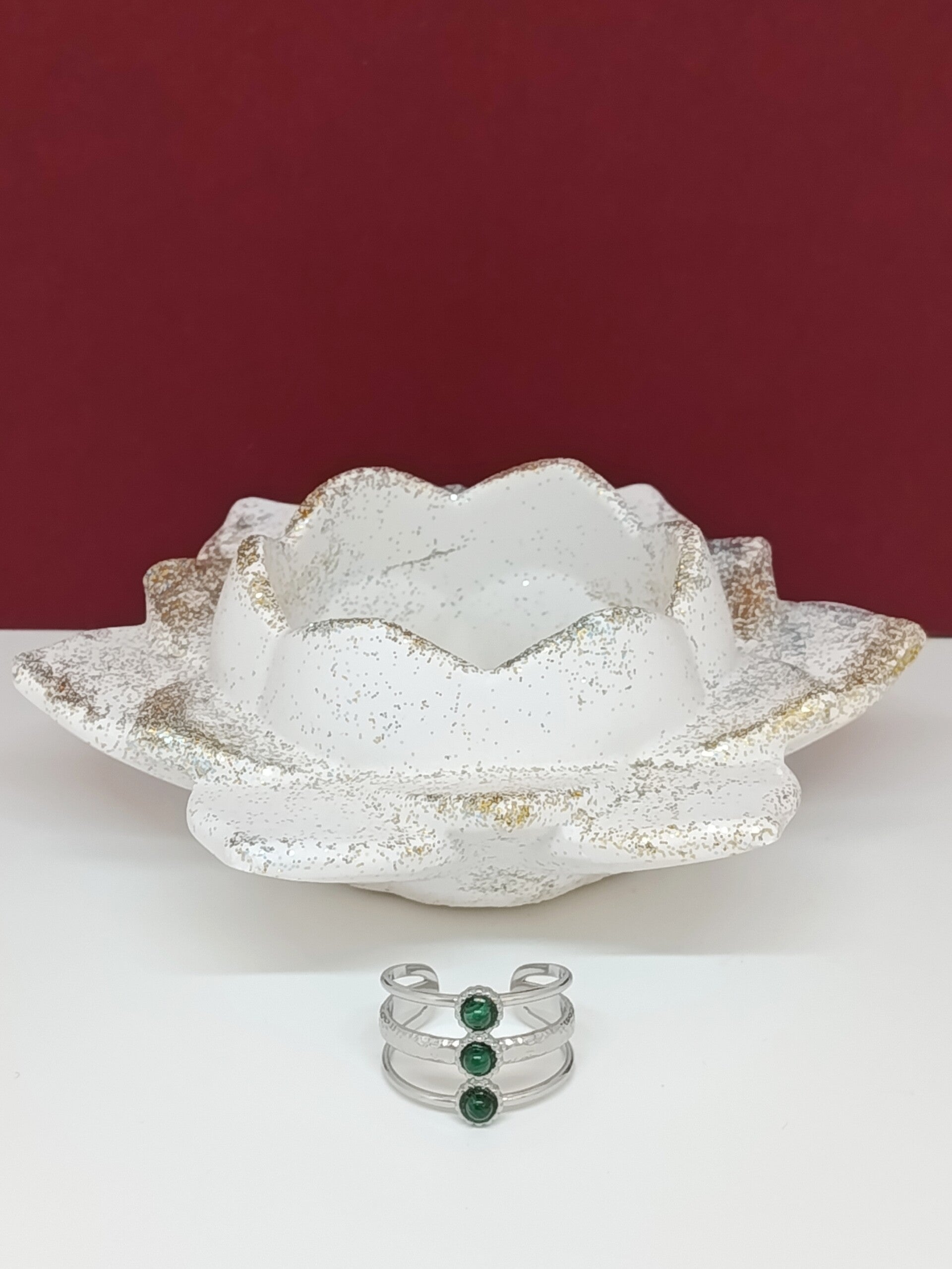 Bague malachite – pierre naturelle – acier inoxydable – bijou fait main – Émeraude de Force