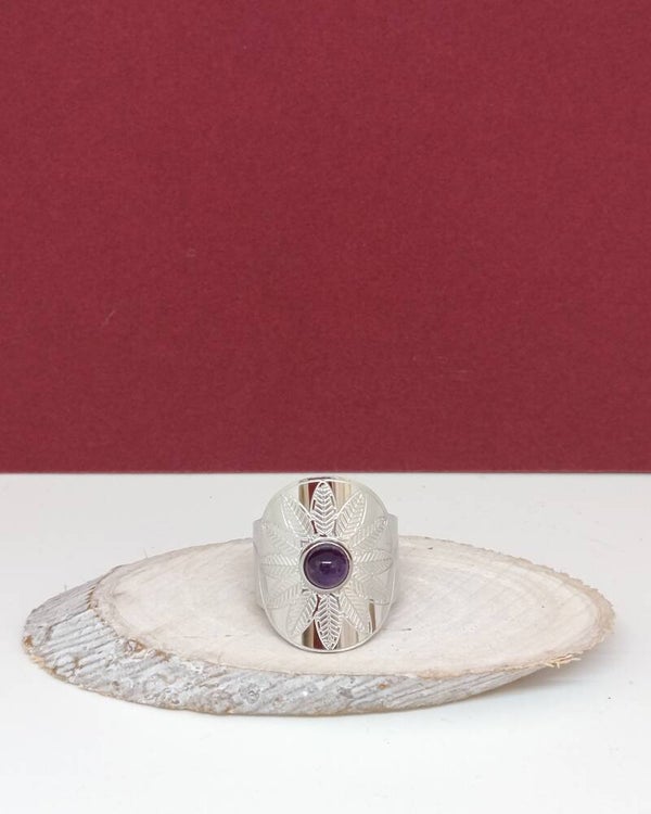 Bague améthyste acier inoxydable argenté – Éveil Harmonie