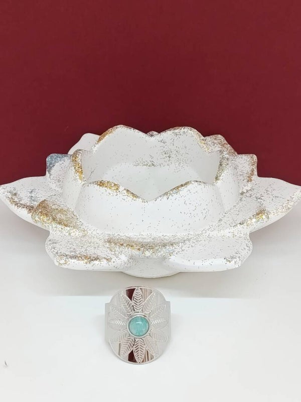 Bague amazonite acier inoxydable argenté – Fleur de Sérénité