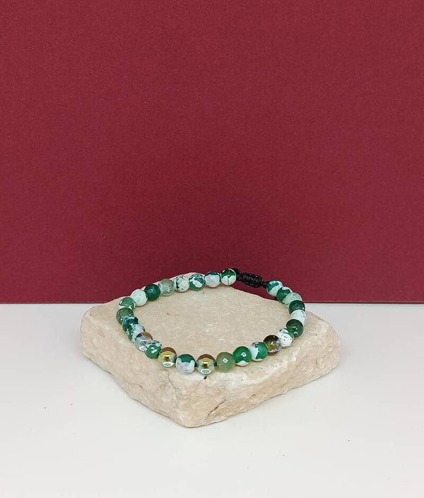 Bracelet artisanal agate multicolore, aqua aura et agate verte – Essence Minérale