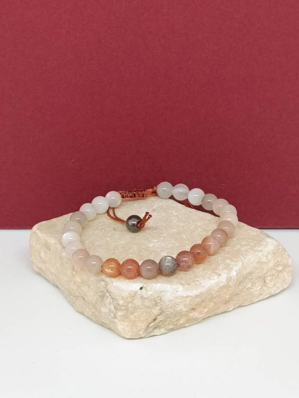 Bracelet Pierre de lune multicolore et pierre de lune noire – Bracelet pierres naturelles – Intuition, douceur et équilibre – Création artisanale Lueur de Lune Noire