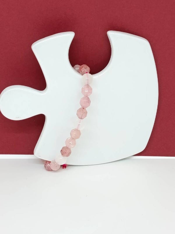 Bracelet artisanal agate rose facettée et quartz rose – Pétale de Rose