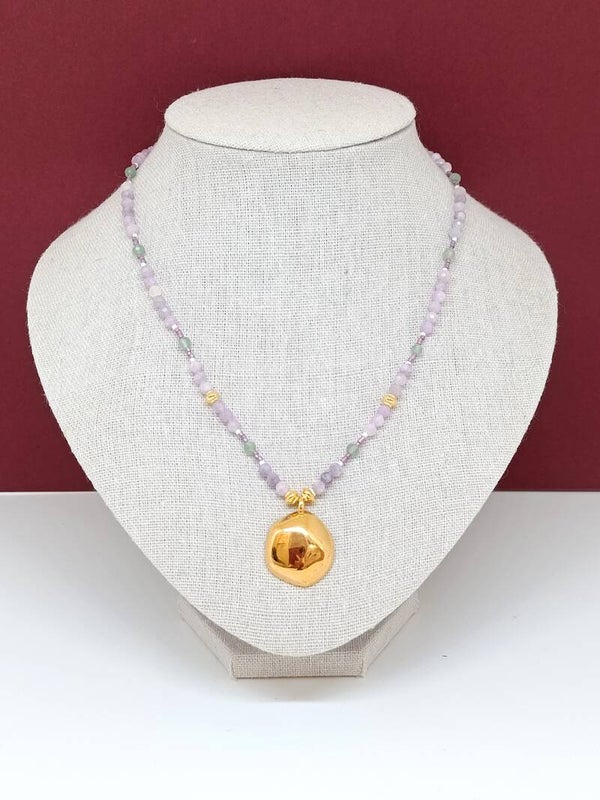 Collier artisanal lépidolite et aventurine – Éveil Intérieur
