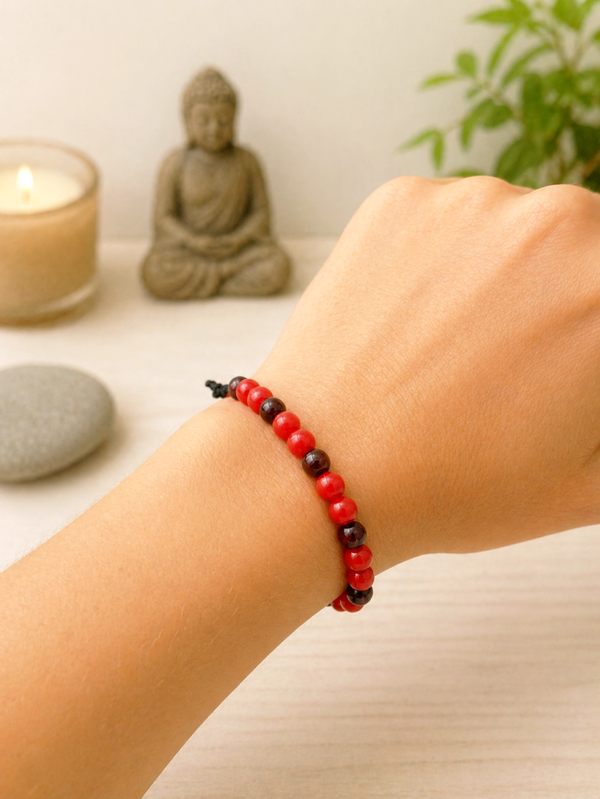 Bracelet artisanal grenat et agate rouge – Baie de Grenadier