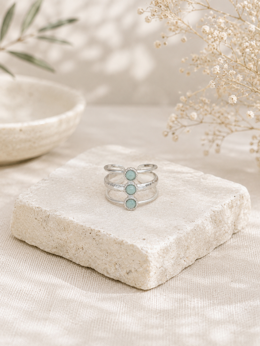 Bague aventurine verte acier inoxydable argenté – Douceur Végétale
