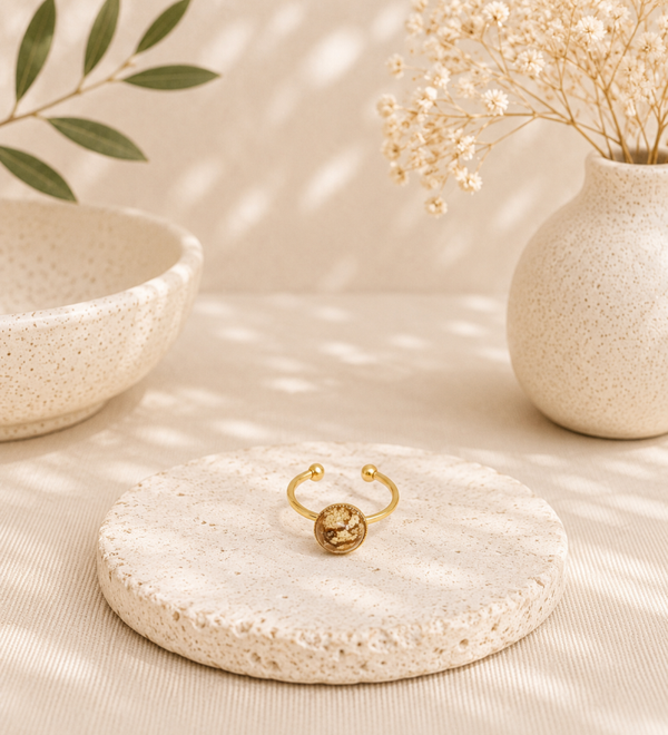 Bague jaspe paysage acier inoxydable doré – L’Adorable
