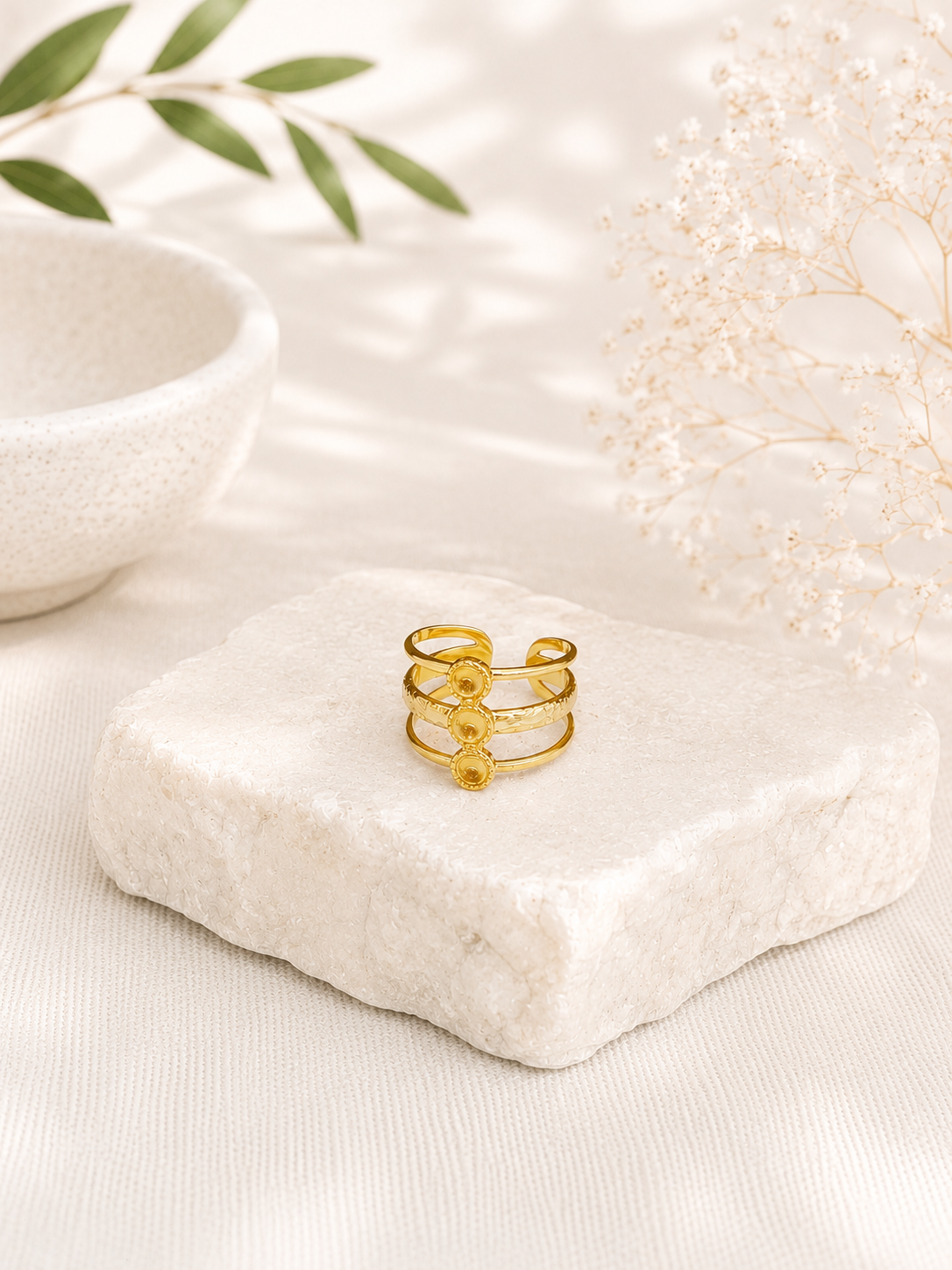 Bague citrine acier inoxydable doré – Éclat Solaire