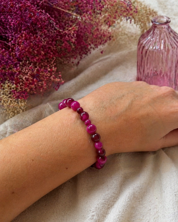 Bracelet en pierre naturelle œil de tigre rose – bijou fait main – Tigréa