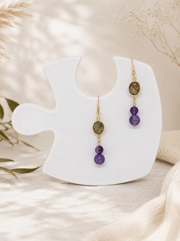 boucles d'oreilles labradorite et amethyste