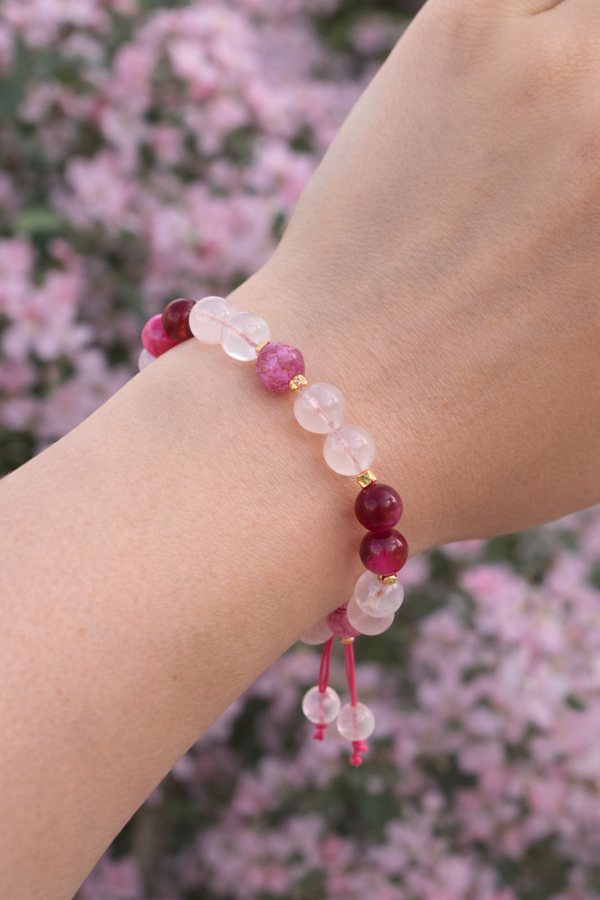 Bracelet quartz rose, agate facettée et œil de tigre rose – Bracelet pierres naturelles fait main | Art’TipikRosée d' Aurore