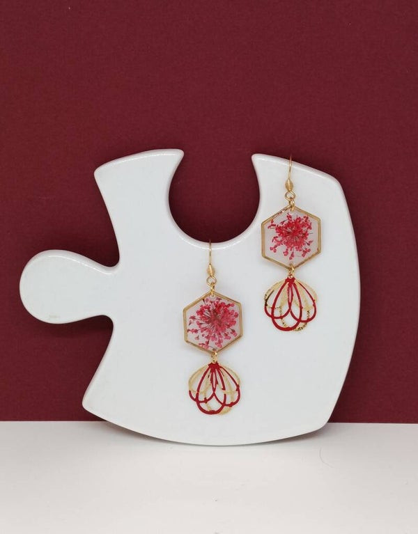 Boucles d'oreilles artisanales fleurs rouge  - La Florale