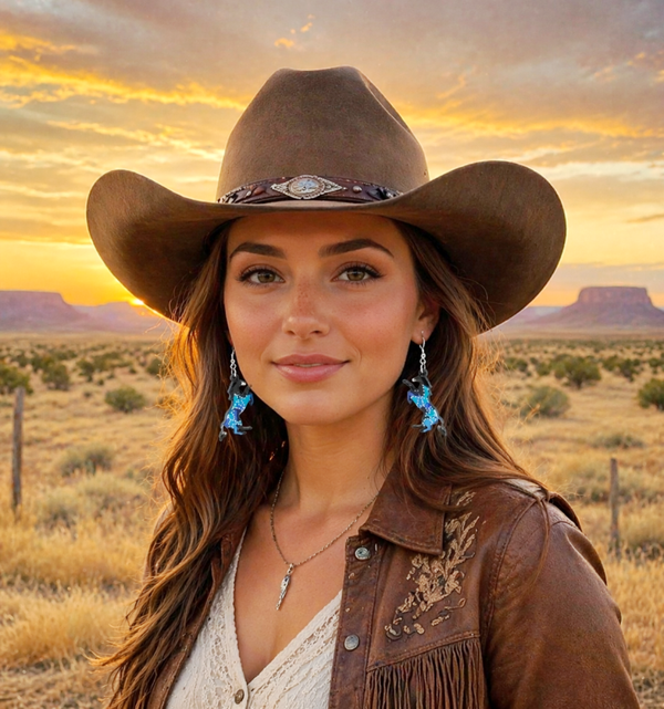 Boucles d'oreilles chevaux Bleu turquiose en bois peint à la main - L' Etalon texan