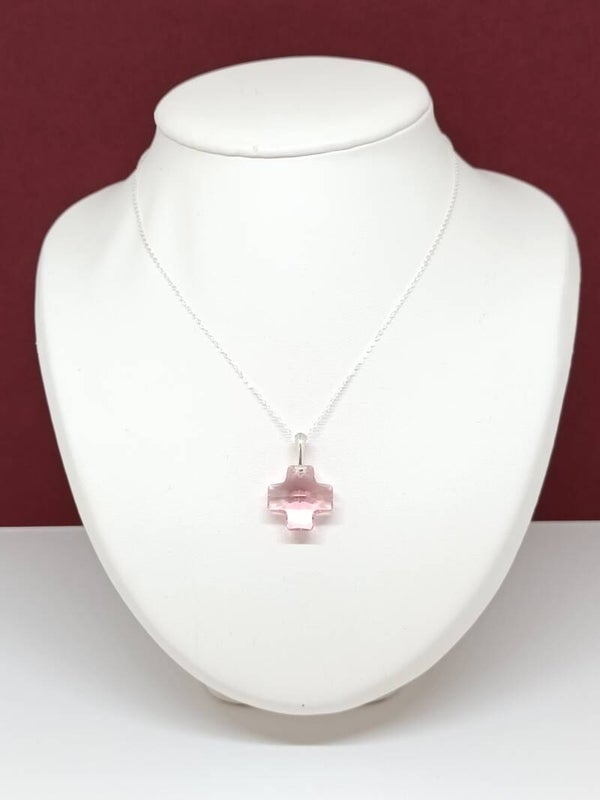Pendentif croix cristal rose - fait main  - La belle croix