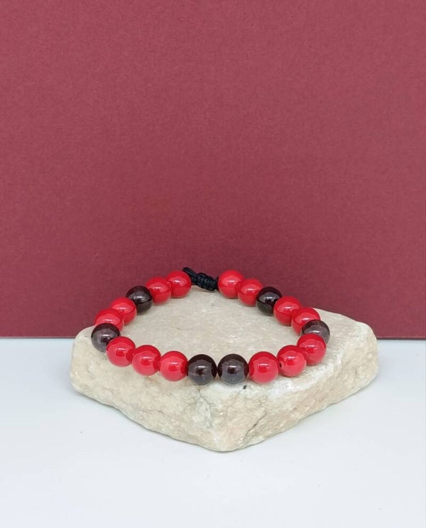 Bracelet Grenat et Agate rouge – Bracelet pierres naturelles 8 mm – Énergie, force et ancrage – Création artisanale Baie de Grenadier
