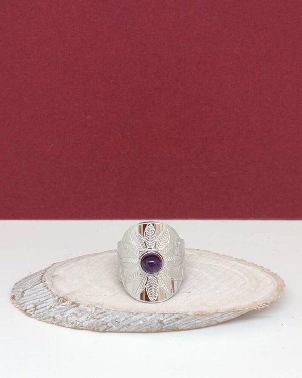 Bague Améthyste acier inoxydable 3 rangs réglable femme – bague pierre naturelle  Bien être divin