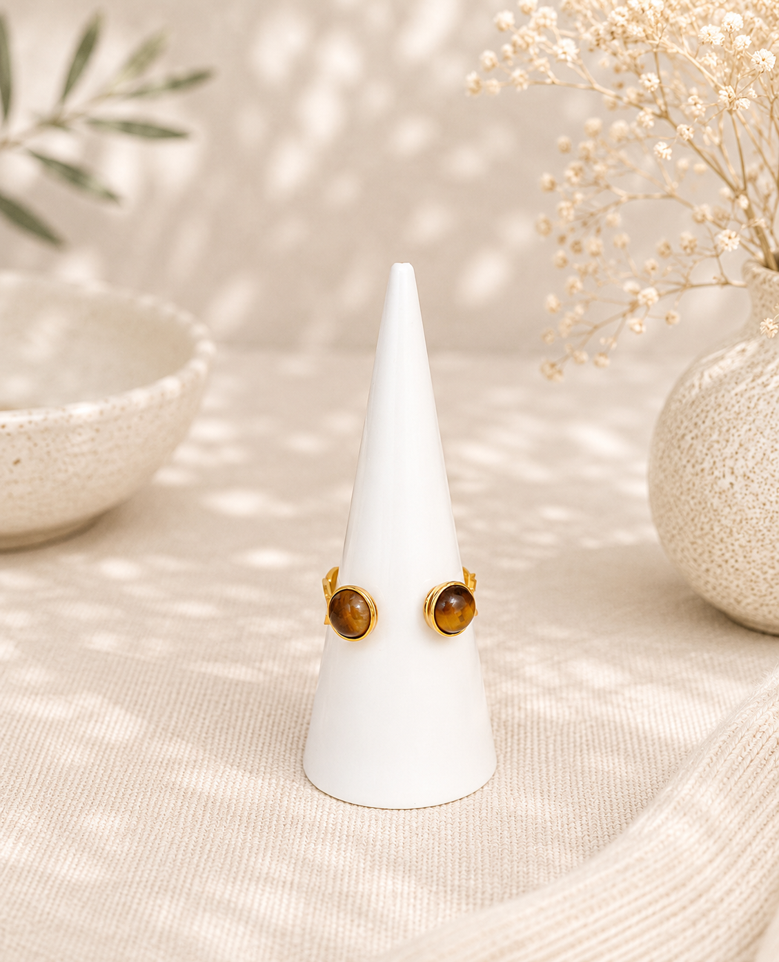 Bague œil de tigre argent 925 doré réglable – La Force du Tigre