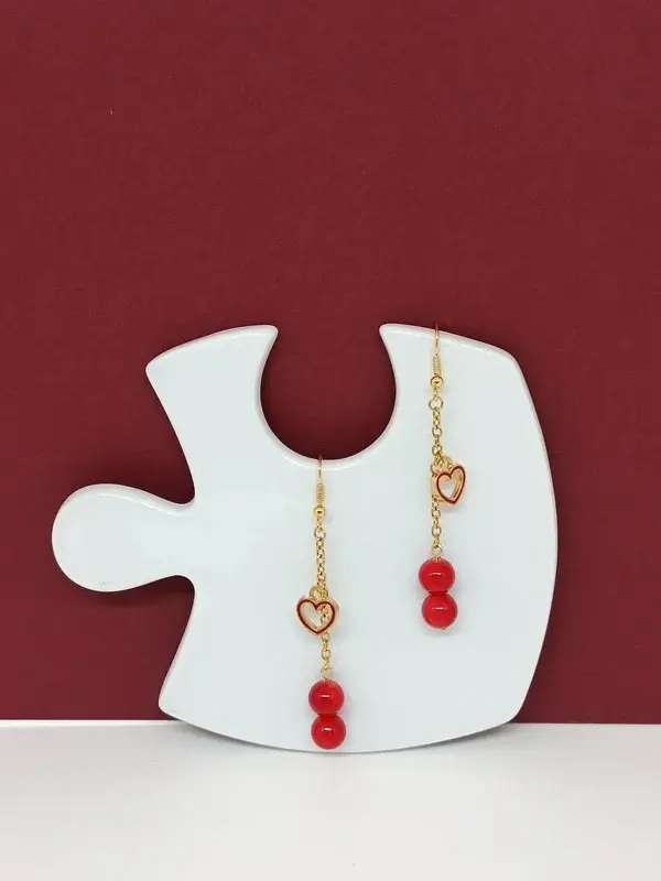 Boucles d’oreilles Agate rouge – Acier inoxydable doré – Cœur suspendu
