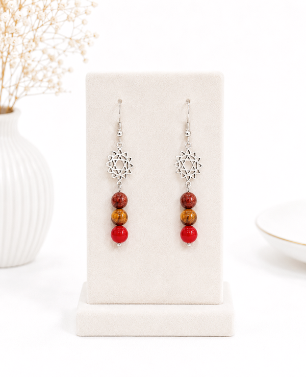 boucles d'oreilles agate zangue et breloque argentée