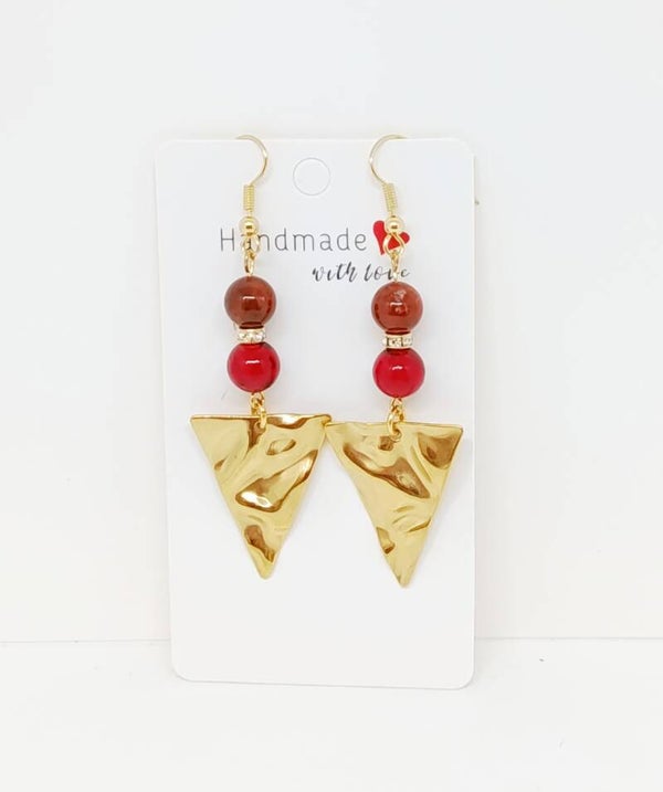 boucles d'oreilles agate et triangle doré