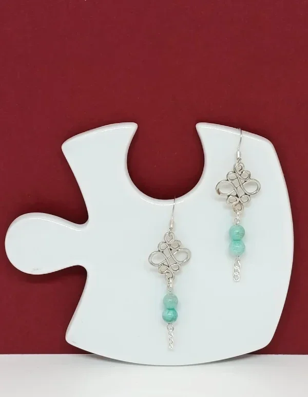 Boucles d’oreilles amazonite – nœud celtique sorcière – argent 925 – Harmonie Celtique