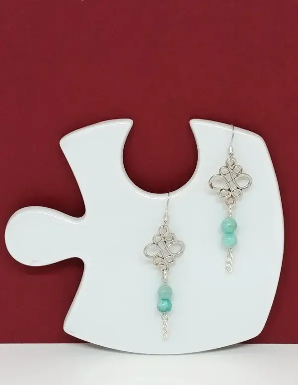 Boucles d’oreilles amazonite – nœud celtique sorcière – argent 925 – Harmonie Celtique
