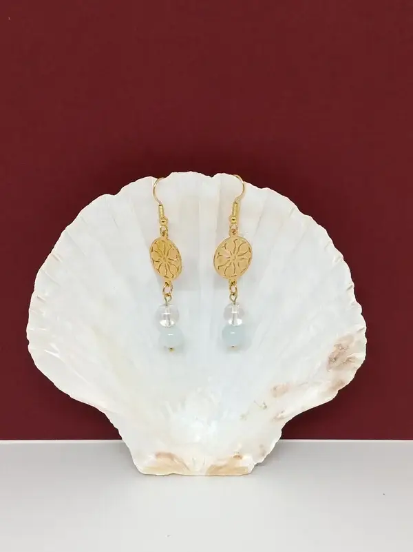 Boucles d’oreilles artisanales aqua aura et aigue-marine – Ondes d’Azur