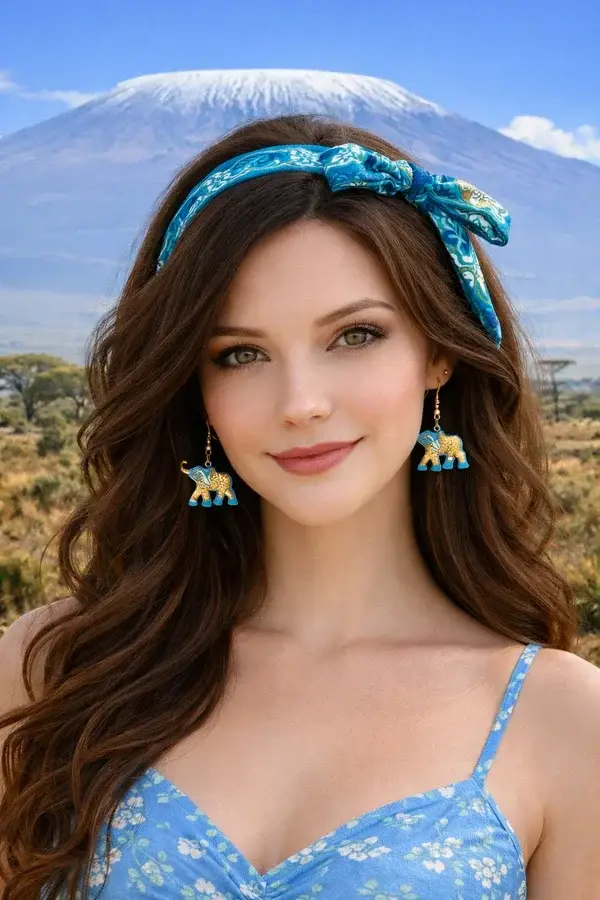Boucles d'oreilles éléphant bleu et dorées en bois -  Bonheur doré