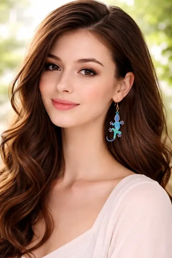 Boucles d'oreilles gecko turquoise&vert en bois artisanale  - Duo soleil