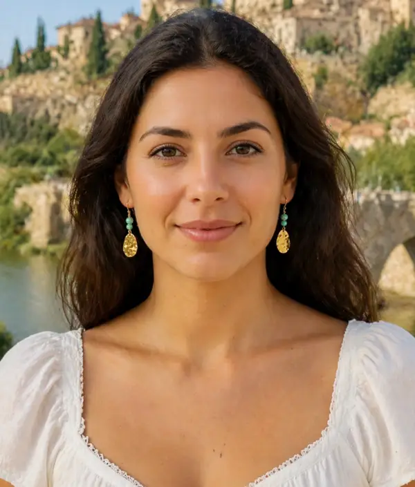 Boucles d’oreilles en howlite coquillage vert anis avec breloque ovale martelée dorée – Nature Lumineuse