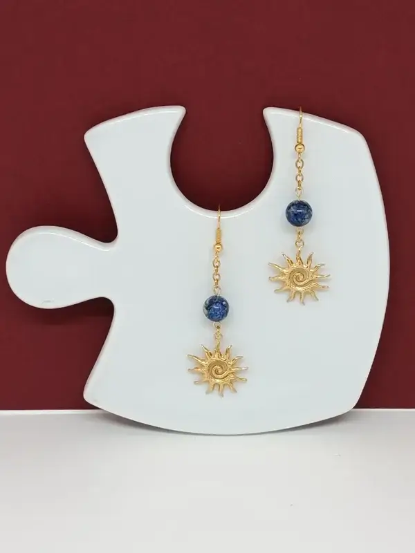 Boucles d’oreilles jaspe impérial bleu & soleil doré – Soleil Azuré