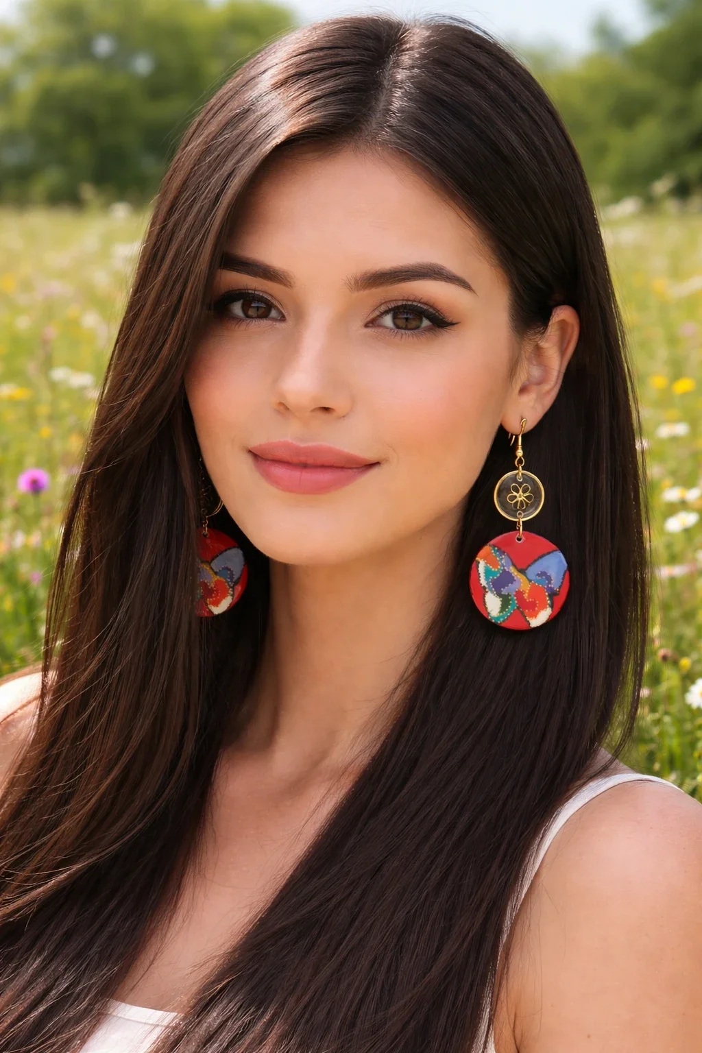 Boucles d'oreilles papillon rond  rouge et mauve en bois Peint à la main - Le Mystique