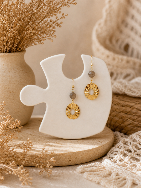 boucles d'oreilles pierre de lune noire